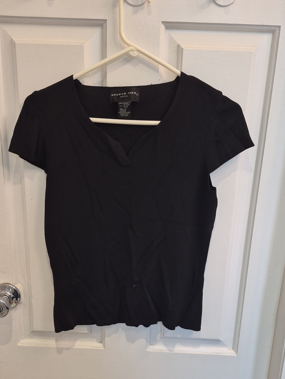 august silk Black Short Sleeve Notch Neck Tee